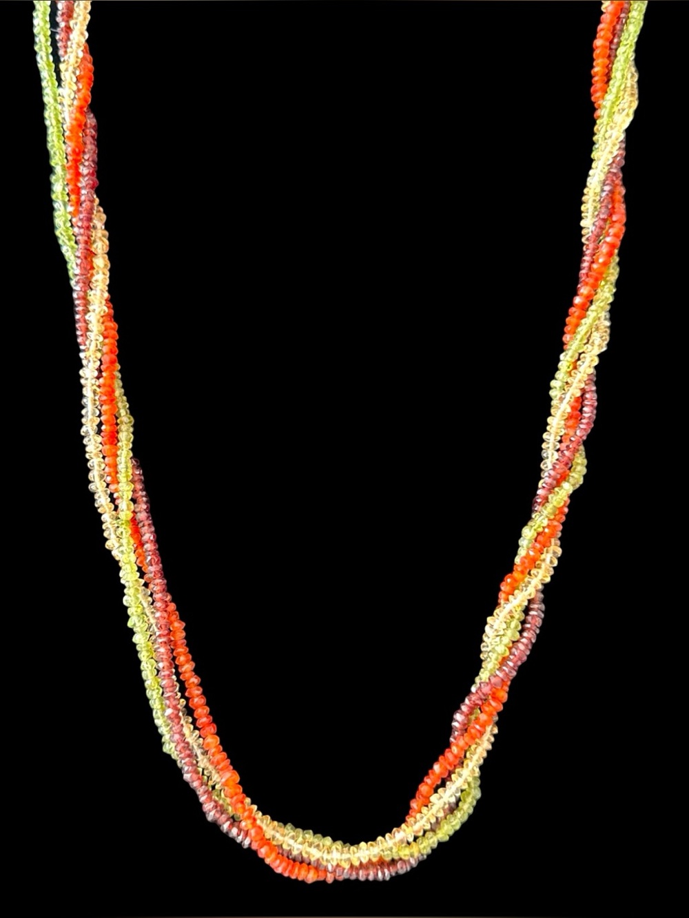 VINTAGE STERLING FACETED BEADED MULTI STRAND NECKLACE PERIDOT CITRINE GARNET